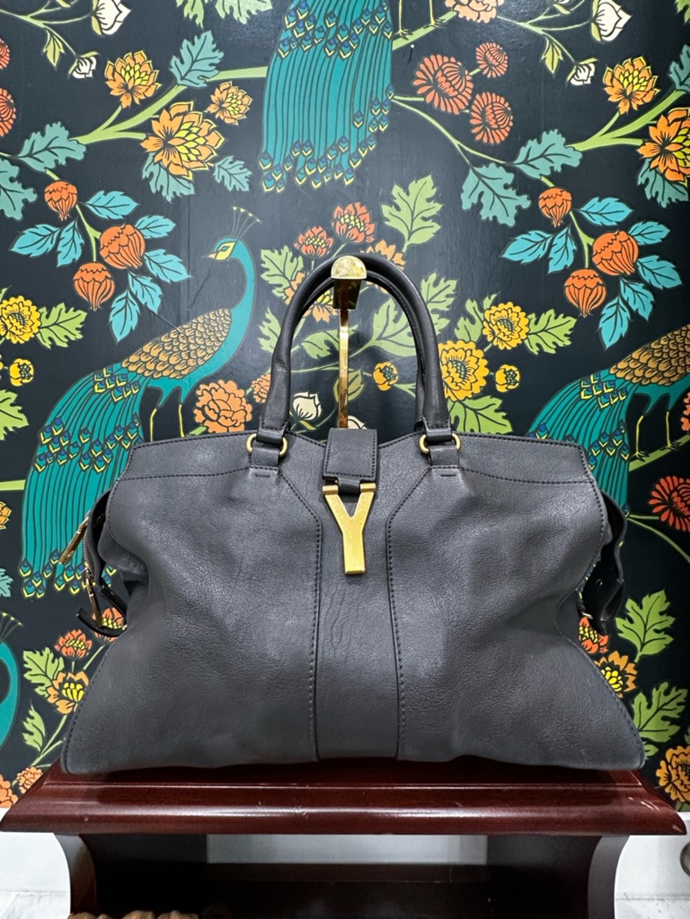 Yves Saint Laurent charcoal gray Leather Satchel with Gold Hardware - Picture 2 of 11